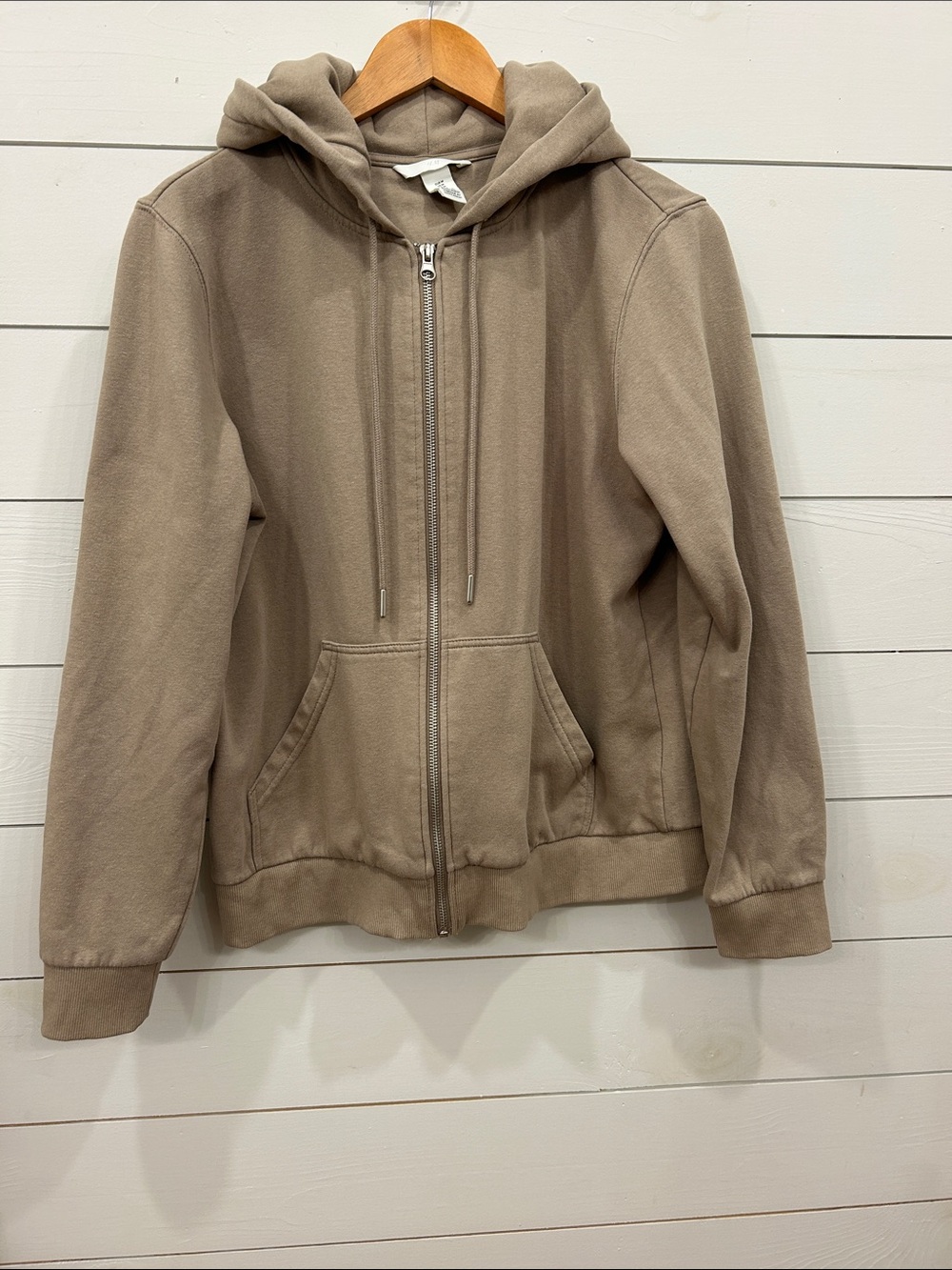 H&M Neutral Taupe Full-Zip Hooded Sweatshirt